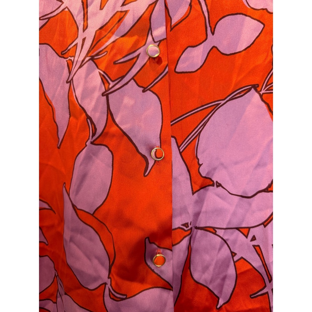House of Harlow 1960 Orange‎ Lavender Floral Satin Button Down Shirt Medium - Picture 3 of 6